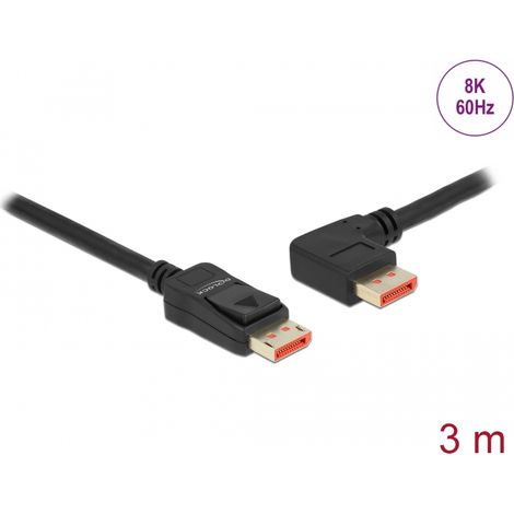Delock Cable DisplayPort macho recto a macho 90° izquierda angular 8K 60 Hz 3 m