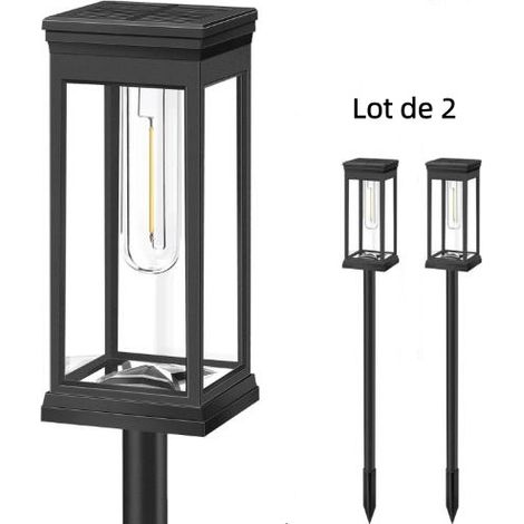 Lampes Solaire Extérieure à Piquet 2PCS, Modèle Carrée à Fil de Tungstène, Lumière Chaud, IP65 Étanche, Lampes de Jardin Solaires pour Terrasse, Allée et Pelouse (1/5)