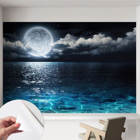 Carta da parati adesiva - fotomurale - facile da applicare - per la soggiorno - camera da letto - Mare notturno 152x104 cm (1/5)