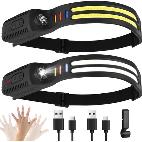 Lampe Frontale Rechargeable - Capteur Infrarouge - 2000 Lumens Angle 230 Degrés - Pour Camping Randonnée Chantier - Lot De 1 (1/5)