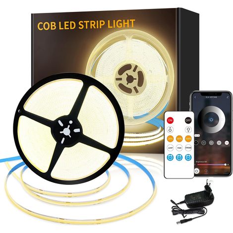 LED-Streifen, 20 m – 6400 LEDs, COB-LED-Streifen mit Fernbedienung und App, selbstklebend, weißes Licht (1/5)