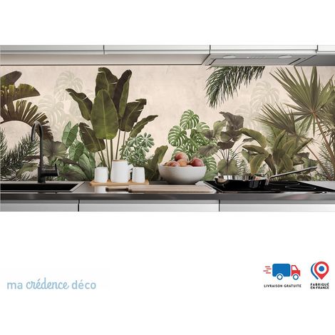 Crédence : Fresque tropicale 3 - Couleur Vert olive - Alu composite - 60 - 120 (1/3)