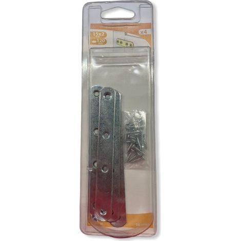Lot de 4 pattes d'assemblage 120x15x2mm Acier zingué Avec Vis (1/2)