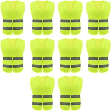 Lot de 10 gilets de sécurité haute visibilité pour travail routier, garde de sécurité - Gilet de construction avec 2 bandes réfléchissantes, résistant et confortable pour un usage professionnel ou loi (1/4)