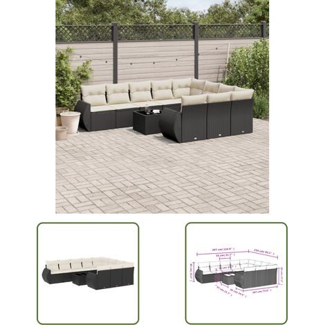 The Living Store 11-tlg. Garten-Sofagarnitur mit Kissen Schwarz Poly Rattan - Gartenmöbel Set - PE-Rattan Möbel - Outdoor Lounge - Esstisch Set - Balkonmöbel