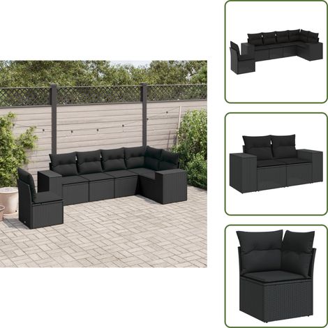 Rattan PE - vidaXL Set Divano da Giardino 6 pz con Cuscini Nero in Polyrattan - Poltrona da giardino