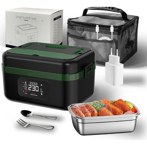 Elektrische Lunchbox mit Akku, 2026 Upgrade Electric Lunch Box mit Display, 1L Wiederaufladbar Elektrisch Beheizbare Lunchbox Tragbare Heat Box für Arbeit/Auto/LKW/Büro/Reisen