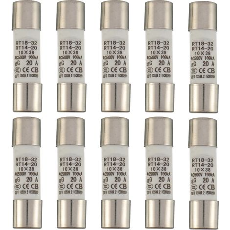 10 Fusible Cylindrique,Céramique,20A 500V,RT18-32,10x38mm,Appareils Électriques (1/5)