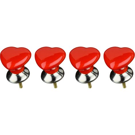 Premier Housewares Set di 4 Pomelli per Cassetti Forma di Cuore in Ceramica, Rosso