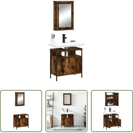 vidaXL Armoire miroir -  Ensemble de meubles de salle de bain 2 pcs Chêne fumé (1/5)