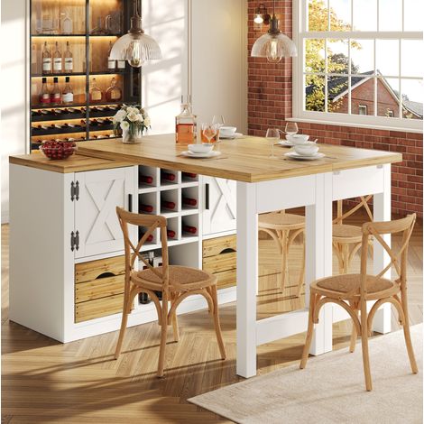 MEUBLIV Table de cuisine extensible avec rangement 120-197 x 40 x 72 cm blanche (1/5)