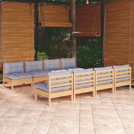 VidaXL - Salon de jardin 9 pcs - Pin massif gris - Complet - Terrasse (1/5)