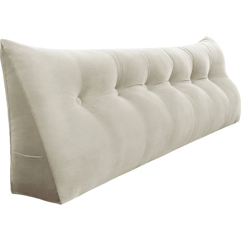 VERCART Coussin de Lecture, Oreiller Traversin Soutien Dorsal, Triangulaire Coussin à Coins, Gros Coussin Canapé, Coussin tête de Lit Dossier, Coussin de Repos Cale Dos en Velours Blanc 200cm