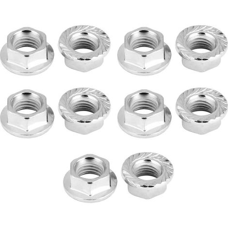 Écrous à embase M10 x 1,5 mm, écrous de blocage hexagonaux à 10 dents, acier inoxydable 304 (20 pièces) (1/4)