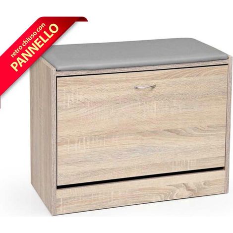Scarpiera da ingresso rovere a tre scomparti con cuscino seduta (1/2)