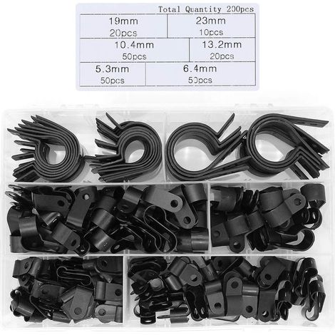 200 pezzi di clip a P in plastica, fascette stringitubo in nylon. (1/5)
