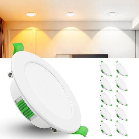 Lot de 6 Spot Led Encastrable Extra Plat, 5W 600LM Spot Encastrable Led 68mm - 75mm Découpe, Blanc Chaud 2700K Blanc Neutre 4000K Blanc Froid 6000K Spot Salle de Bain IP44 pour Cuisine, Blanc (1/5)