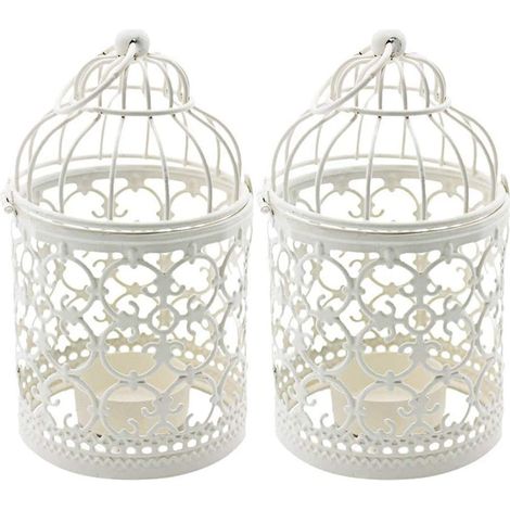 Lot de 2 cages à oiseaux ajourées, lanternes décoratives vintage pour bougies à suspendre ou à poser sur une table, accessoires de décoration pour la maison, les mariages et les fêtes. (1/5)