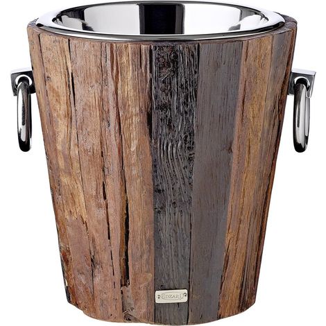 Rafraîchisseur de Bouteille Seau à Vin Teck et Acier Nickelé H 28 cm - PANGIVO (1/5)