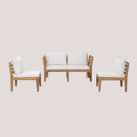 Canapé de jardin modulable 4 pièces avec accoudoirs en bois d'acacia Filips SKLUM Blanc Gardenia