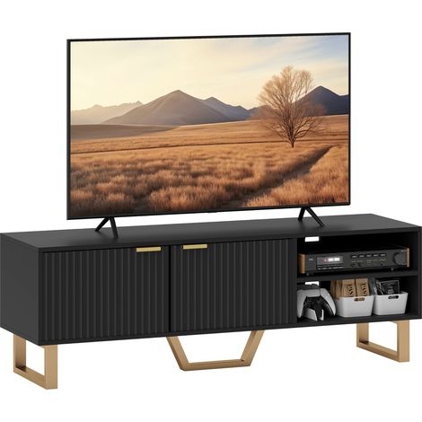 TV-Ständer für Fernseher bis zu 70 Zoll – 2-türiger Schrank mit Rillen, offenes Fach und Kabeldurchführung