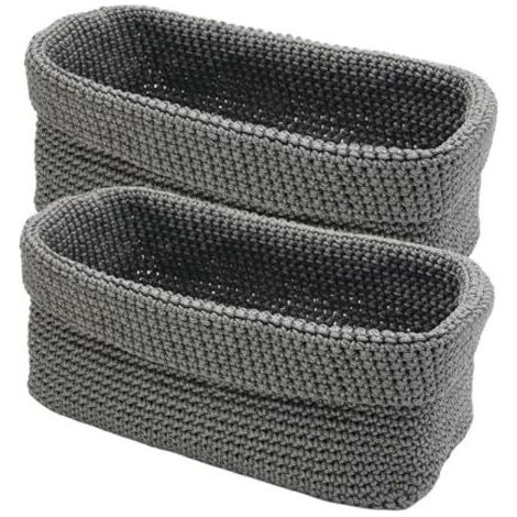 Lot de 2 paniers de rangement, paniers de salle de bain crochetés, 29 x 15 x 18,5 cm, panier gris pour serviettes d'invités, paniers de rangement pour cuisine, salle de bain, étagères, pain, cosmétiqu