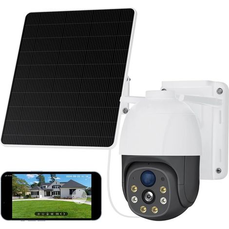 Caméra IP WiFi extérieure PTZ Solaire V380 3MP, étanche IP65, Batterie intégrée 8000 mAh, Surveillance sans Fil, détection Humaine PIR (1/5)