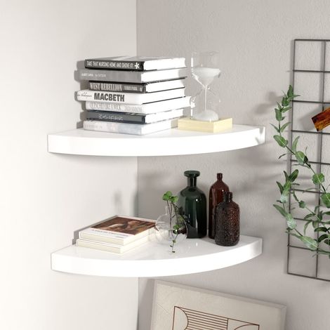 Lot de 2 Étagère d'angle flottante Armoire murale Meuble Étagère Blanc brillant 35x35x3,8cm MDF 52746 (1/5)