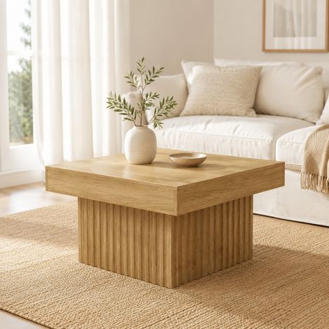 Mesa de centro 79x79x46 cm en paneles de madera natural, moderna y compacta para salón FloraGrace (1/5)