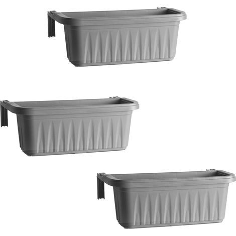 Rondine 50 - set di 3 balconiere da 50cm con agganci regolabili e riserva d'acqua Grigio