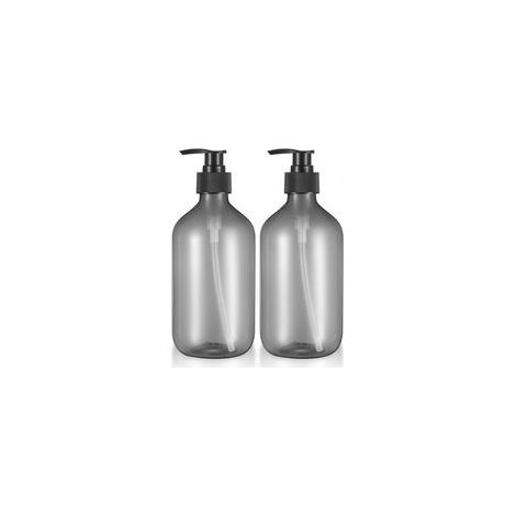 Gris 2 Pièces 500 ML Distributeur de Savon, Flacons Vides à Pompe à Pression Rechargeable, Bouteilles Vide Plastique pour Savon Shampoing Lotion Douch (1/5)