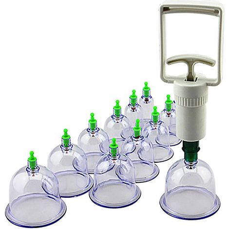 Crea – Set de ventouses professionnelles 12 cups – Massage par ventouses pour soulager douleurs – Matériau plastique – Pompe à main incluse
