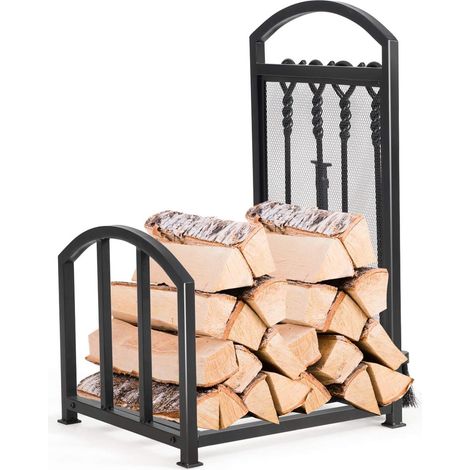COSTWAY Porta Legna per Interni ed Esterni, Porta Legna per Camino in Acciaio Resistente, Portalegna da Ardere per Stufe e Braciere (43,5 x 39,5 x 69,5 cm, Portata 50 kg)