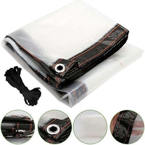Bâche transparente à œillets – 1 x 2 m – Bâche en polyéthylène imperméable – Résistante aux intempéries – Pour terrasses, balcons, pergolas et mobilier de jardin – Corde incluse (1/5)