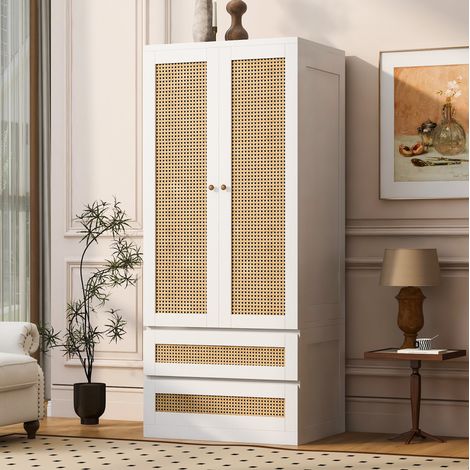 Armoire 70 x 55 x 170 cm à doubles portes, 2 tiroirs, rangement intérieur, blanche DESVIAE (1/5)