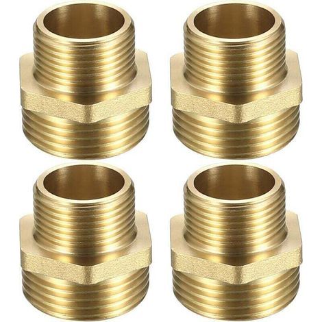 4 Pcs Mamelon Laiton Réduit, Raccord Male Male 3/4’’ x 1", Réduction Double Mâle , Raccords en Laiton Hexagone, Raccord de Mamelon pour Tuyau Eau (1/4)