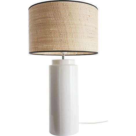 Lámpara de mesa de cerámica esmaltada blanca con pantalla de rafia natural 64 cm MAJES