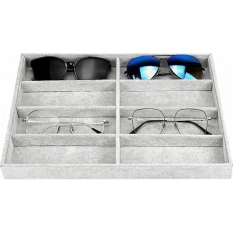 Plateau à bijoux pour lunettes, boîte de présentation en velours à 8 compartiments, empilable et polyvalent pour lunettes, montres et bijoux (1/5)