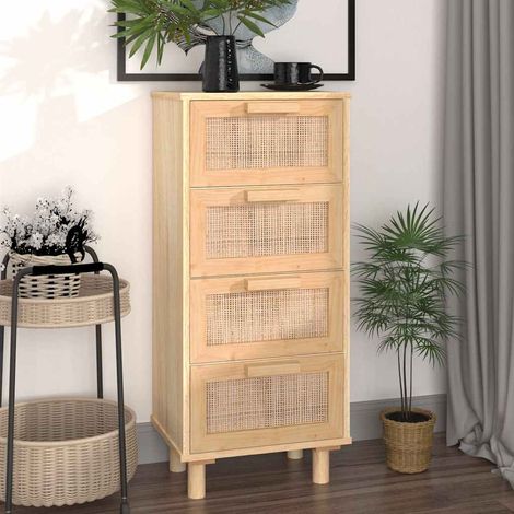 Aparador marrón madera pino maciza y ratán natural 40x30x90 cm (1/4)
