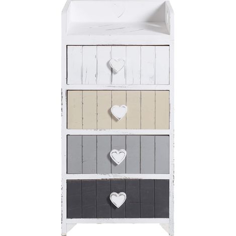 Rebecca Mobili Kommode 4 Schubladen Holz Beige Grau Weiß Shabby 72x35x27 (1/5)