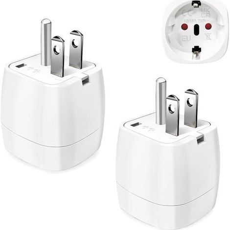 【2 pièces】Adaptateur de prise US - Accessoires de voyage - FR 2 broches vers US 3 broches - Adaptateur de prise pour le Canada, le Mexique et la Thaïlande - Type B (noir) (1/2)