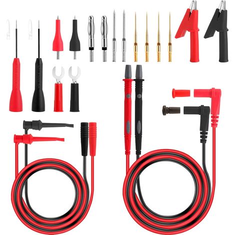 Câble de Test pour Multimètre, Kit de Fils de Test pour Multimètre Contient des Pinces Crocodiles/Sondes/Prises en U/Broches de Test/Broches d'extension, Sonde de Test pour Multimètres(20Pcs) (1/5)