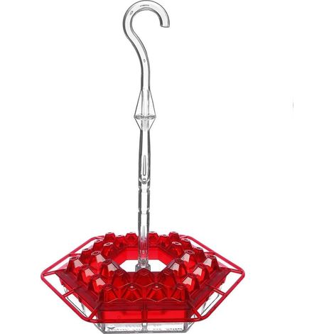 Mangeoire à colibris hexagonale suspendue, mangeoire à oiseaux de jardin avec crochet (rouge) (1/5)