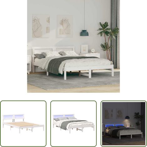 vidaXL Lit blanc -  Cadre de lit avec tête de lit Blanc 120 x 200 cm Pin massif (1/5)