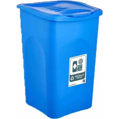 Bidone Blu 50LT con Coperchio + etichetta metallo per la Raccolta Differenziata Pattumiera Cestino contenitore Multiuso Made in Italy da interno o esterno casa giardino terrazzo locali commerciali (1/5)