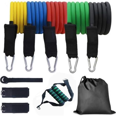 Bandes de résistance d\'exercice, Ensemble de Bandes de Fitness avec 5 Tubes de Fitness/poignées/ancrage/Sangles de Cheville/Sac de P (1/4)