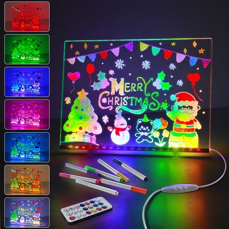 Tableau effaçable à sec en acrylique avec 15 lumières de couleur, tableau de notes LED de 13,7" x 10" avec télécommande et 366 modes, tableau de messages de bureau lumineux et réglable, tableau de des (1/5)