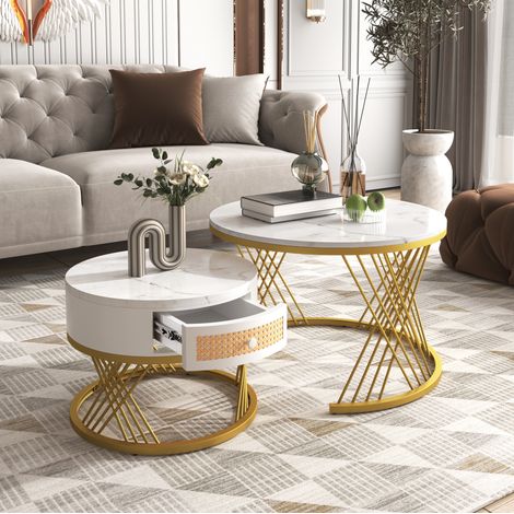 Mesa salón doble con almacenaje efecto mármol OKMYHOME (1/5)