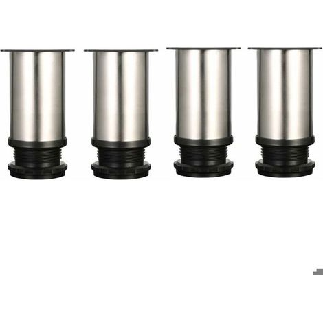 4 pieds réglables hauteur 8cm - Nosheir - Acier inox brossé, vis incluses, pour meubles (1/5)