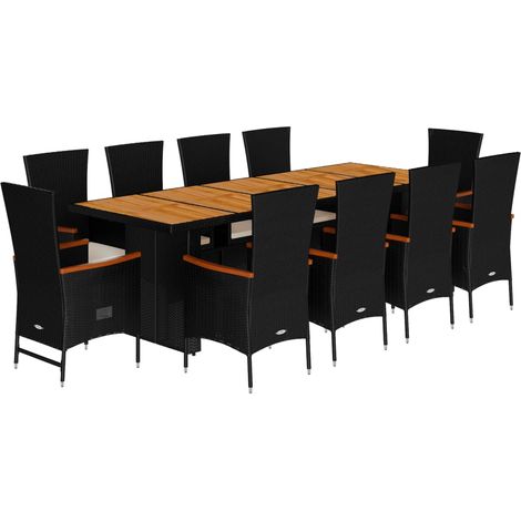 Maison Exclusive - 11-tlg. Garten-Essgruppe mit Kissen Schwarz Po